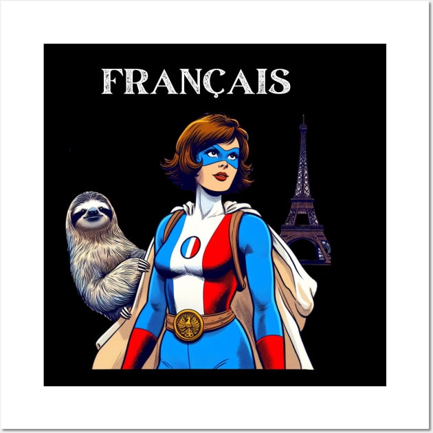 Francais: Female 60's Comic Book Hero with Sloth Wall Art by Woodpile